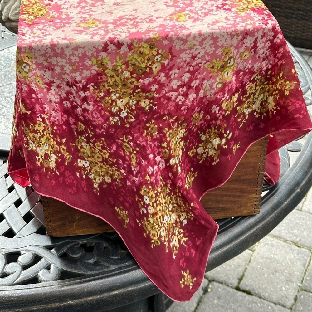 Silk Floral Maroon, Gold & Green Scarf